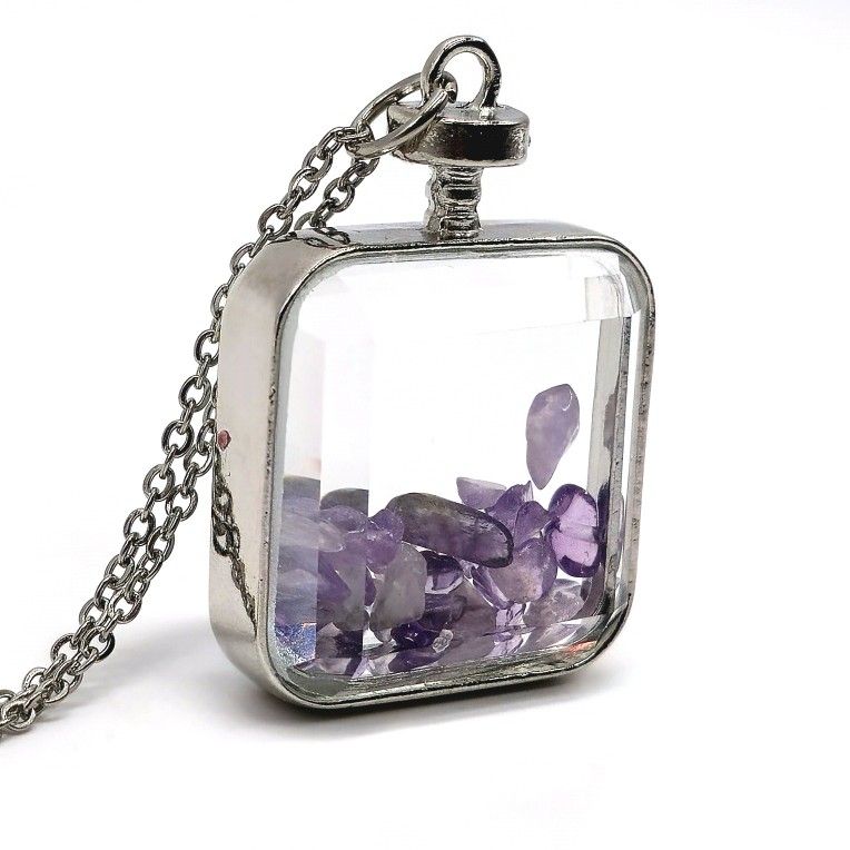 Natural Healing Crystal Quartz Amethyst Square Wishing Glass Bottle