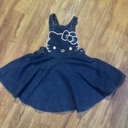 Hello Kitty Sanrio Jumper Dark Wash Denim Overall Dress Girl's Size 6 embroidere