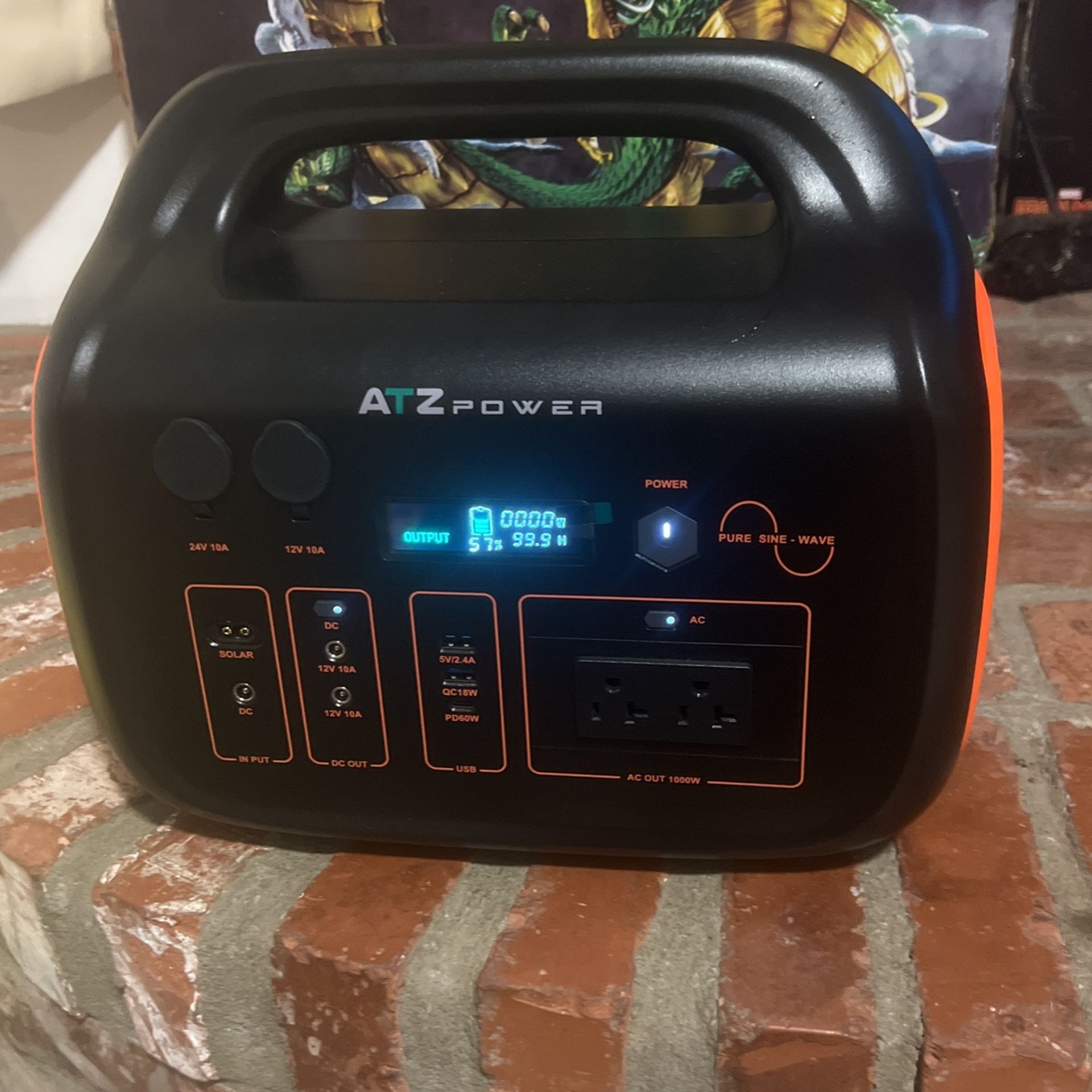 ATZ SK9V ATZ Portable Power Station 1075WH/1000W LiFePo4 Battery with PD60W USB Camping