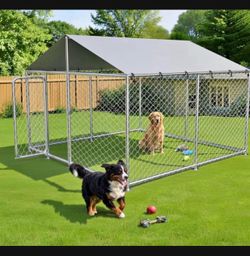 Outdoor Dog Kennel Outside,Heavy Duty Dog Enclosure with Waterproof Cover Roof and Steel Fence Security Lock for Dogs