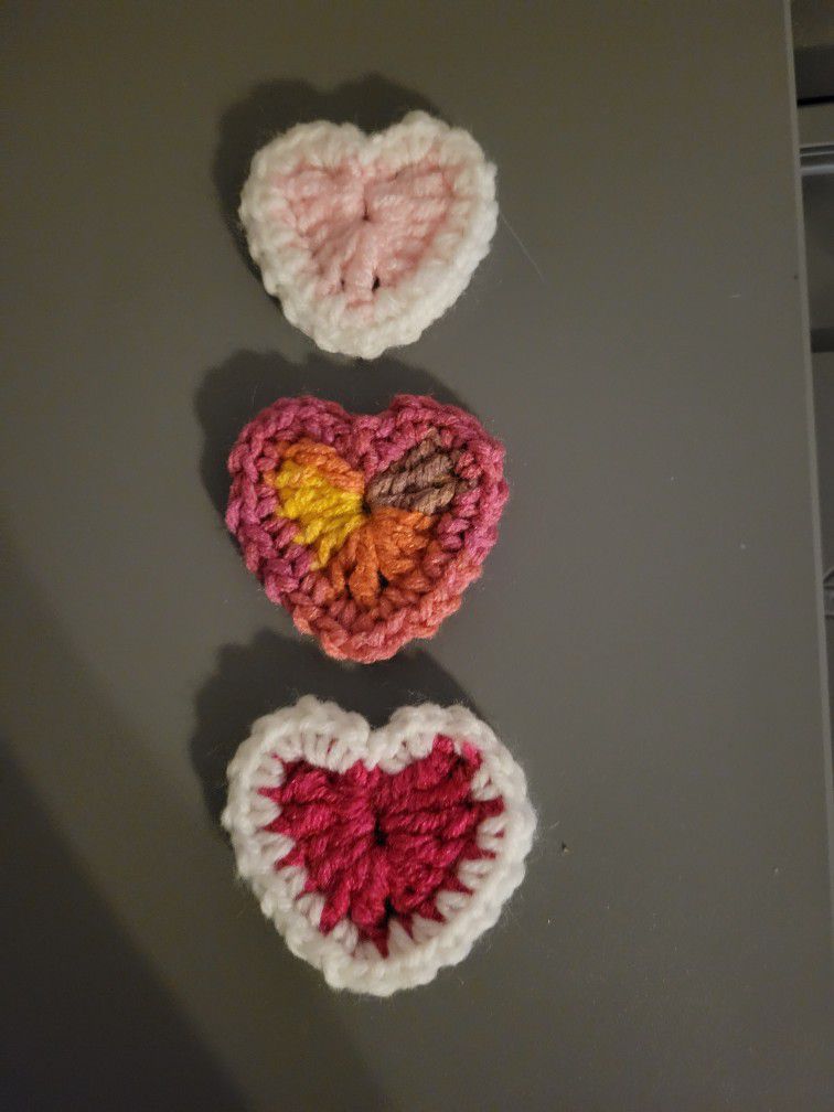 Crocheted heart pins 4 for $2
