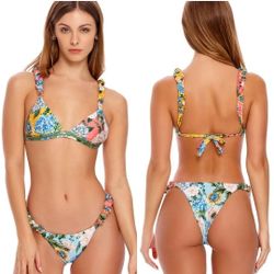 NWT! Agua Bendita Seset Aine Bikini Top With Beaded Trim