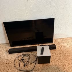 44” vizio tv and vizio soundbar and wireless subwoofer