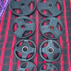 SET OF WEIDER OLYMPIC EASY GRIP PLATES (PAIRS OF) :  35s  25s  10s  5s