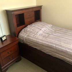 Twin Bed Frame with Night Stand & Mattress