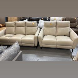 Electric Recliner Leather Sofa And Loveseat Set 