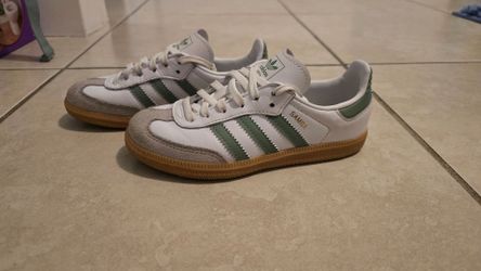 adidas Samba OG Kids White Green/Sage Leather Low Top Athletic Sneakers Unisex
