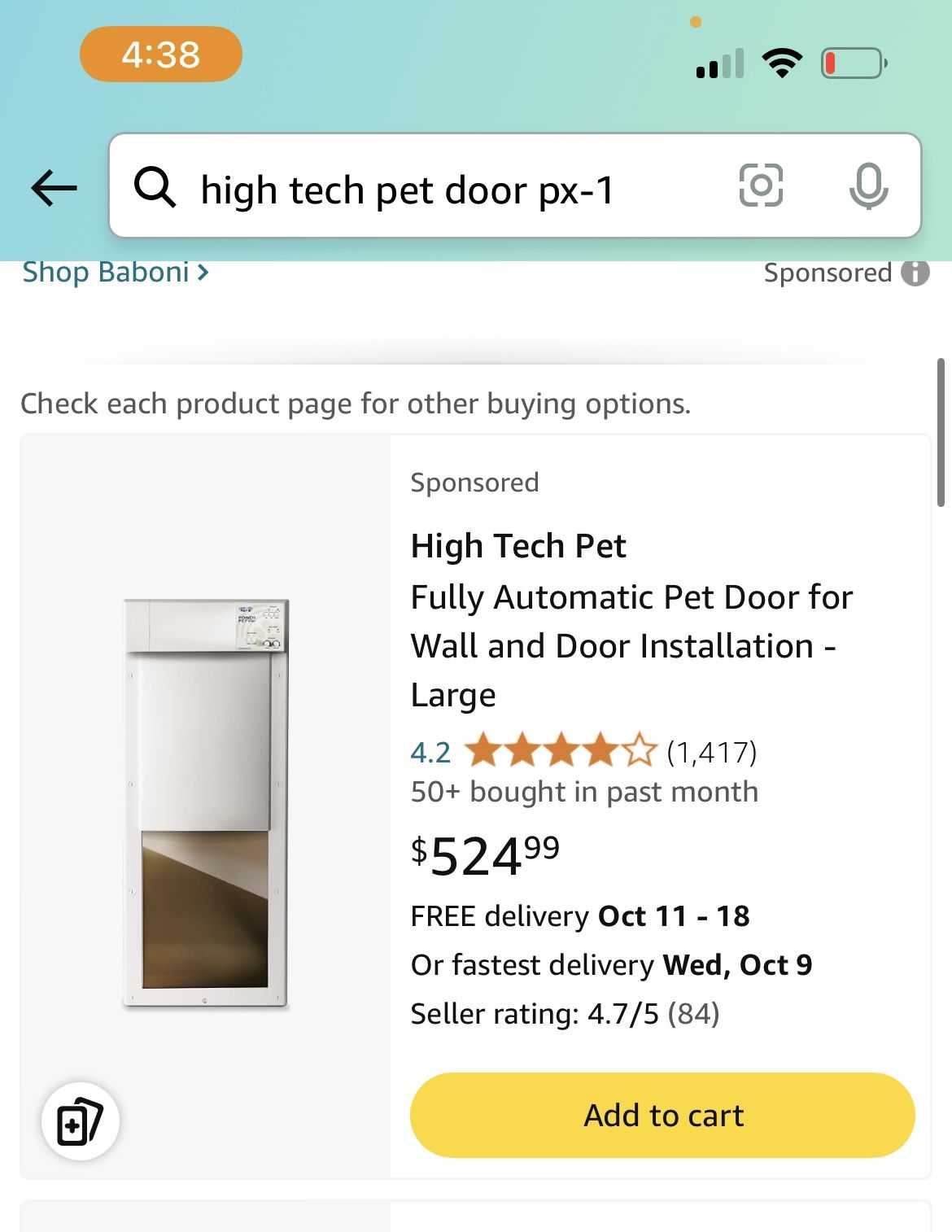 High Tech Pet Fully Automatic Pet Door for Wall and Door Installation - Large