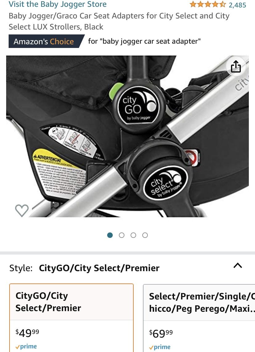 Baby Jogger/Graco Car Seat Adapters for City Select and City Select LUX Strollers, Black