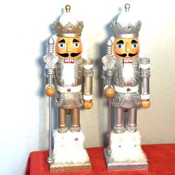 Pair of Gold & Silver Christmas Nutcrackers 14” Tall