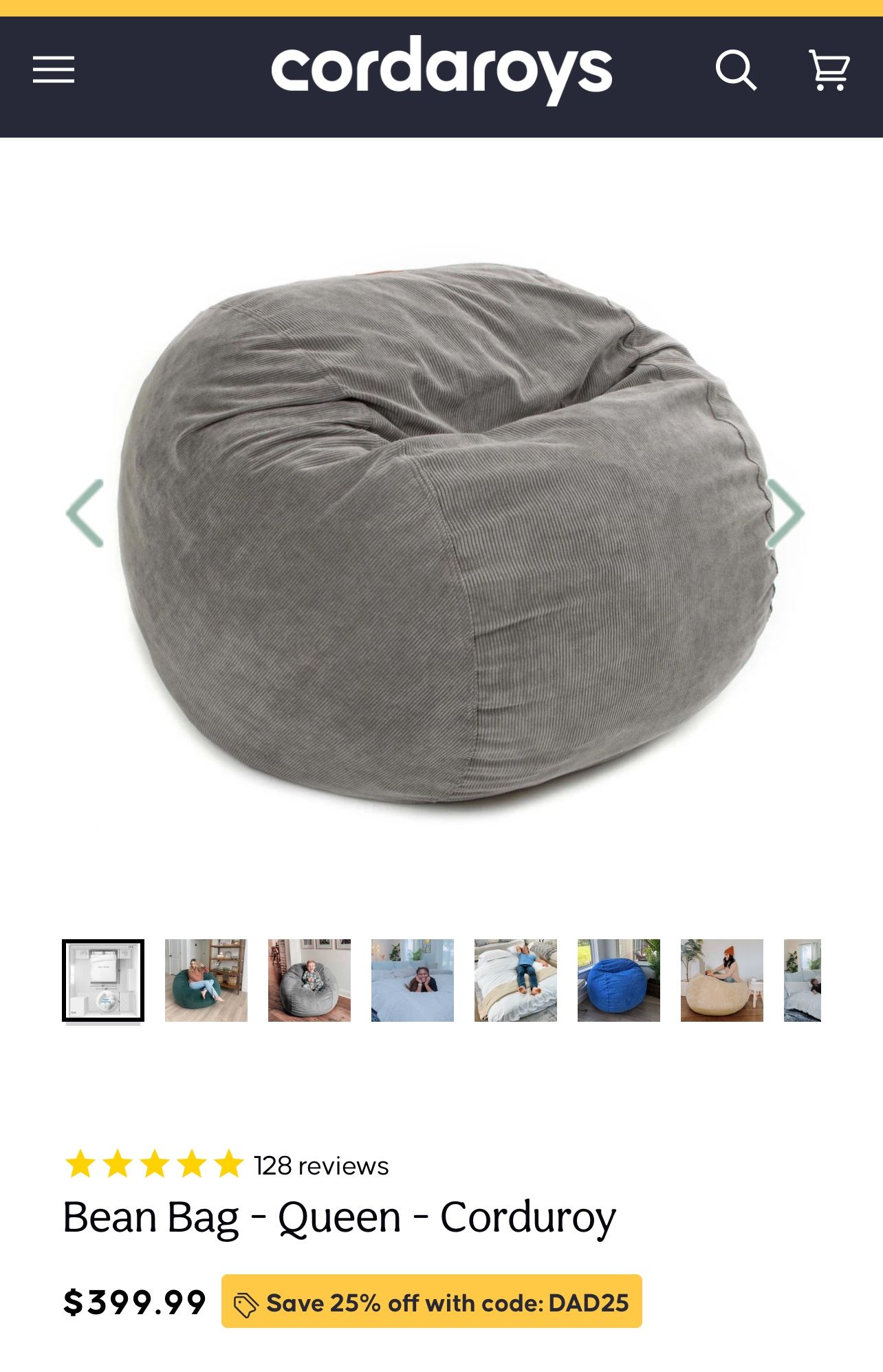 Queen Size Bean Bag by CordaRoy’s