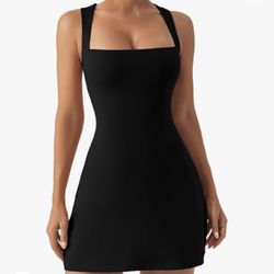 Illusory Black Square Neck Dress Size M