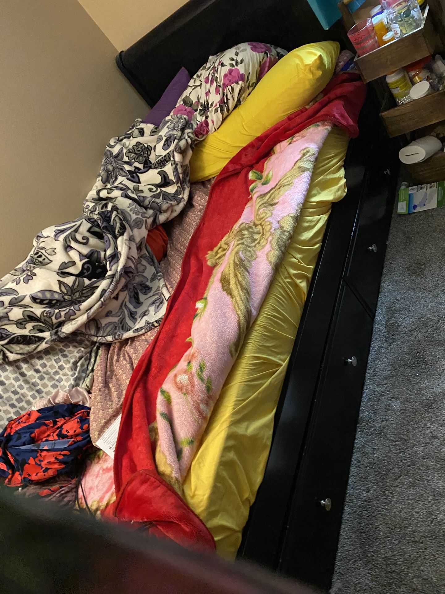 Twin-Twin ~ Black Both Twin Trundle Bed Frame