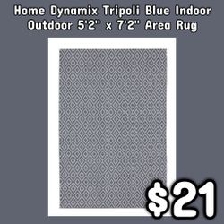 NEW Home Dynamix Tripoli Blue Indoor Outdoor 5'2" x 7'2" Area Rug: njft