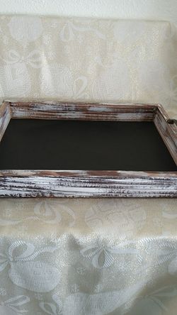 Breakfast serving rustic tray with decorative handles
