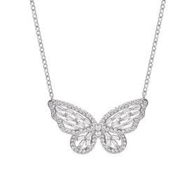 Women's Fine Silver Plated Cubic Zirconia Butterfly Necklace, 18" + 2"