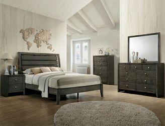 Brand new gray or espresso queen bed frame + dresser + mirror + nightstand