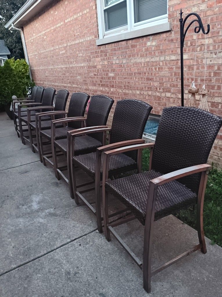 8 Pieces Outdoor Patio Waterproof Wicker Height Arms Chairs