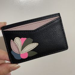 Fossil Floral Pink Black Card Case Holder Wallet