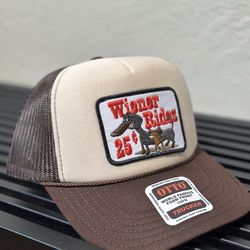NEW WIENER RIDES 25 Cent FUNNY BLACK TRUCKER CAP HAT Retro Brown/Tan two tone SNAPBACK