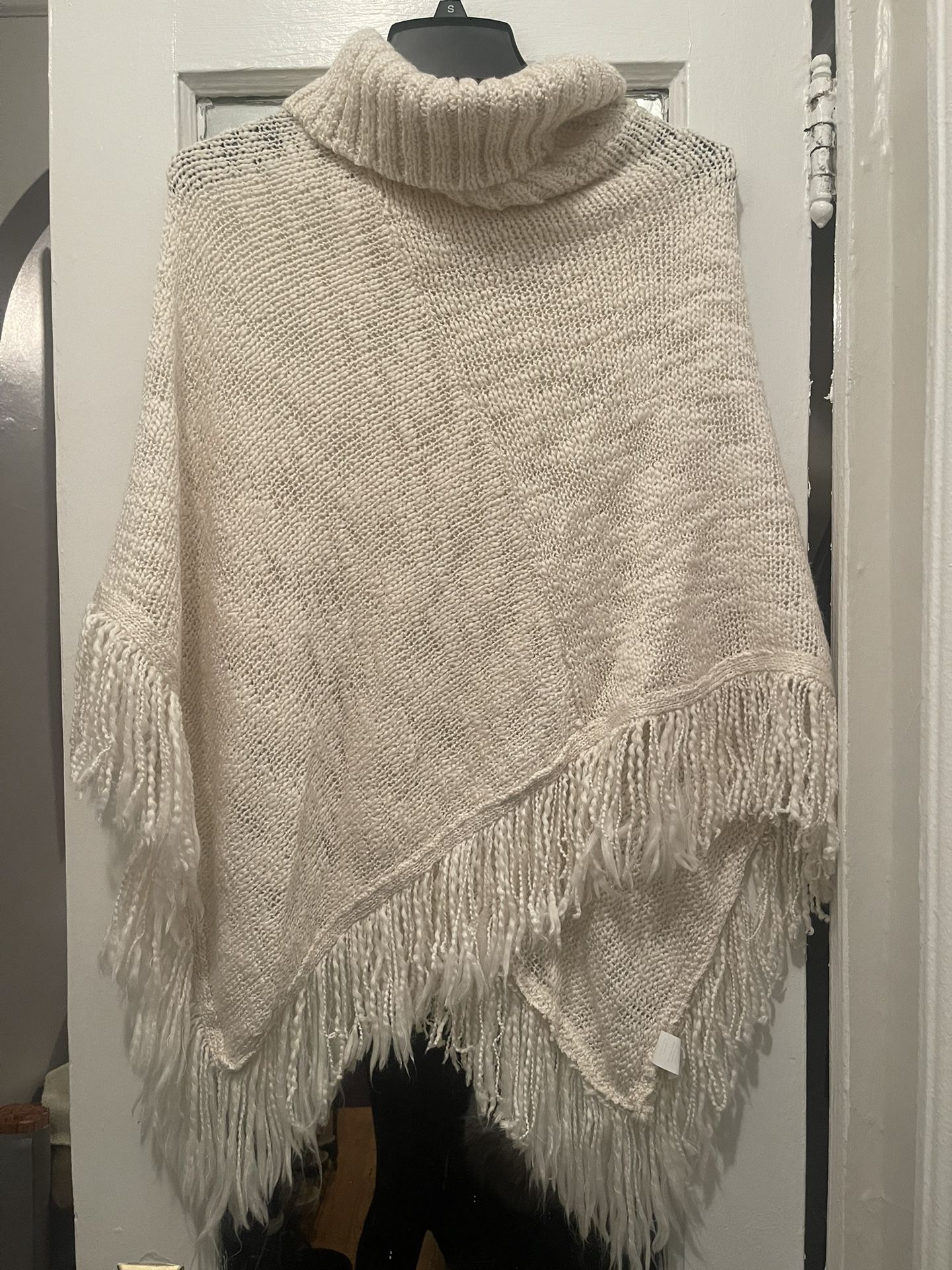 Women's Cream Knit Sweater Cowlneck Cape/Poncho   one-size