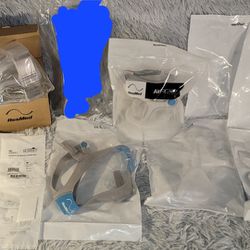 LOT SALE-5 Resmed Large Nasal Cushions \Headgear N20 Replacement \LOT OF 6 Sunset FILTERS \Airfit N20 Frame Large \Resmed Humidair Standard Tub 