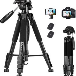 74” Camera Tripod, Tripod for Camera and Phone, Aluminum Heavy Duty Tripod Stand for Canon Nikon with Carry Bag and Phone Holder, Compatible with DSLR
