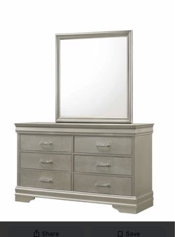 Glam 6 drawer dresser with mirror
