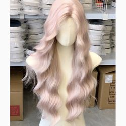 28 Inches Long Light Pink Wave Wig