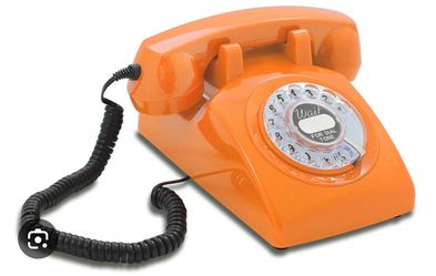 New 60s Cable Retro Rotary Landline Desk Phone, Orange
