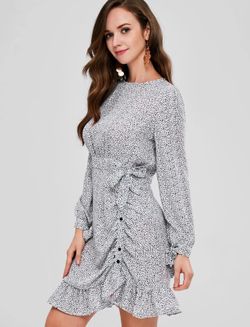 Lost Ink Petite Asymmetric Mini Dress With Tie Waist And Ruffle Hem