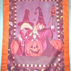 Happy Halloween Jack-O'-Lantern with Children Witches Outdoor House Flag by Leslie Beck - 28.5" x 41.5"