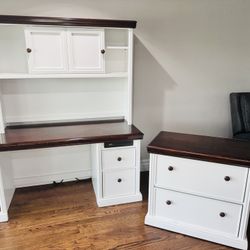 Solid Wood Desk, Hutch, 2-drawer File Cabinet 