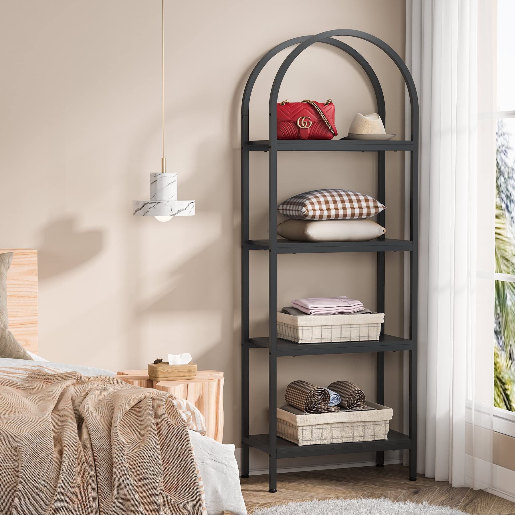 4-Tier Open Bookshelf, 70.8" Wood Bookcase Storage Shelves with Metal Frame, Freestanding Display Rack Tall Shelving Unit for Office, Bedroom, Living 