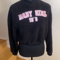 Shein “baby girl 90s” black Sherpa cropped sweater size XS