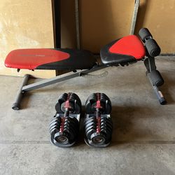 Dumbbell Adjustable Weights BowFlex 5-52.5lb With Weight Bench Press 