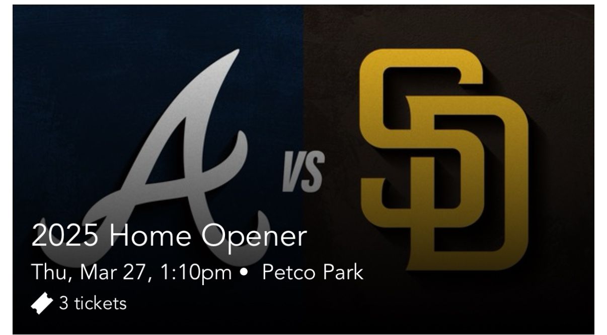 3 Front Row Field (opening Day) Padres Vs Braves