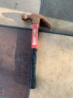 Red and Black Claw Hammer with Rubber Grip Handle Tool