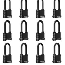 CINCINNO Weatherproof 4 Digit Combination Lock, Heavy Duty Combo Lock with Long Shackle for Outdoor Shed, Garage, Gate, Fence, 12 Pack