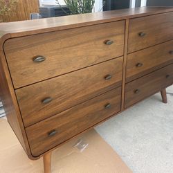 New Mid Century Dresser.  Solid Wood / Dark Walnut Finish.  62x17x36H.  Free Delivery!