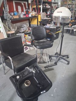 Stylist chair, shampoo bowl/ chair and portable hair dryer