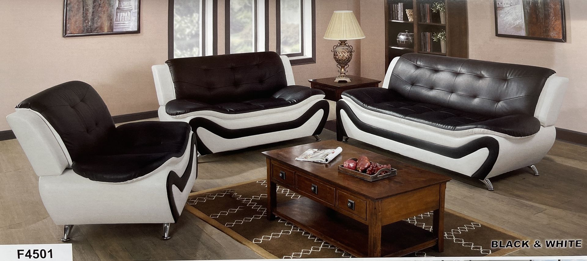 Brand New Black Faux Leather Combination Sofa Set