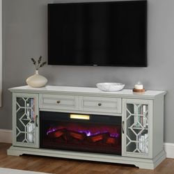 Brand New Grey 74 inch TV Stand w Electric Fireplace