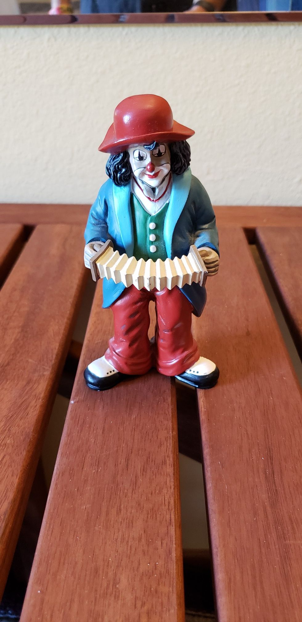 Cute Cast Resin Clown with Accordian Sculpture.