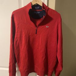 Vineyard Vines 1/4 Quarter Zip Medium Red Long Sleeve Fast Ship EUC Classic Sweater 