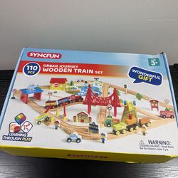 SYNCFUN 110 PCS Wooden Block Train Set With Magnetic Trains