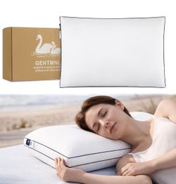 Goose Down Pillow Queen Size 1 Pack, 100% Cotton Shell, 3-Layer Down & Feather Fill, Gusseted Side Walls, Medium Firm Neck & Shoulder Support for Side