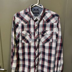 Men’s Medium By American Rag Y2K Retro Shirt Button Down Plaid Blue Red (Pick up🛒 In Bellevue) *Check out my Other Posts 🎁