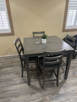 Gray Counter Height Dining Table Set with 4 Chairs