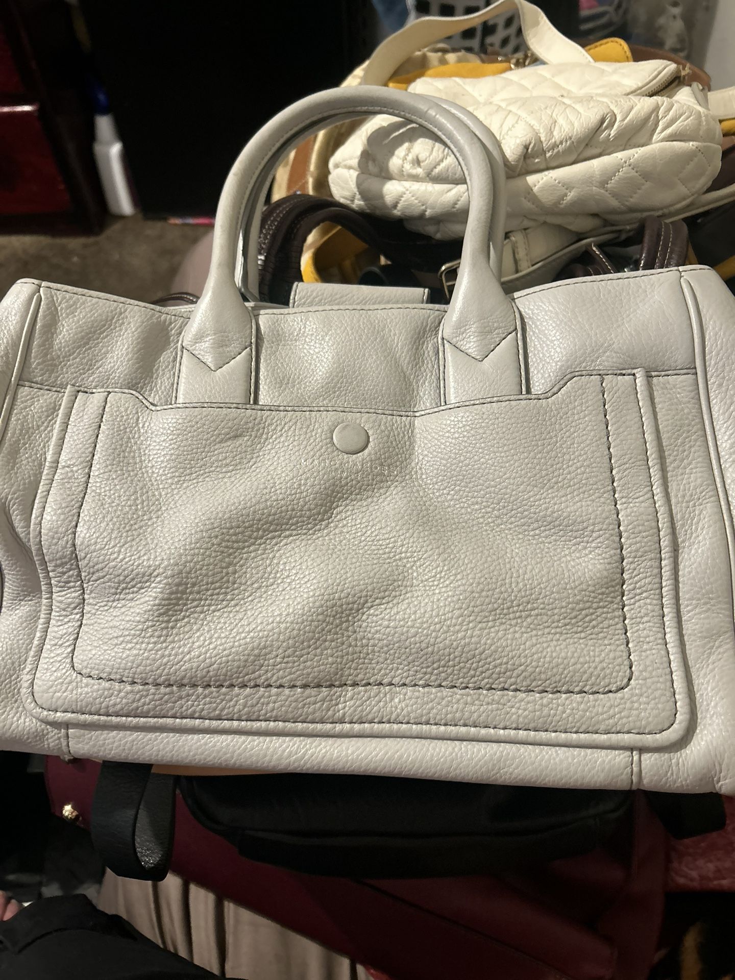 Marc Jacobs Empire City Leather Tote Satchel Top Handle Bag Light Gray Handbag